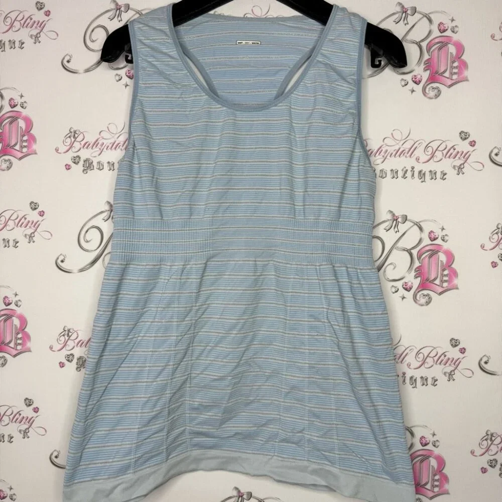 Lululemon tank top sparkly striped blue silver vintage rare stretchy racer back - Picture 4 of 9